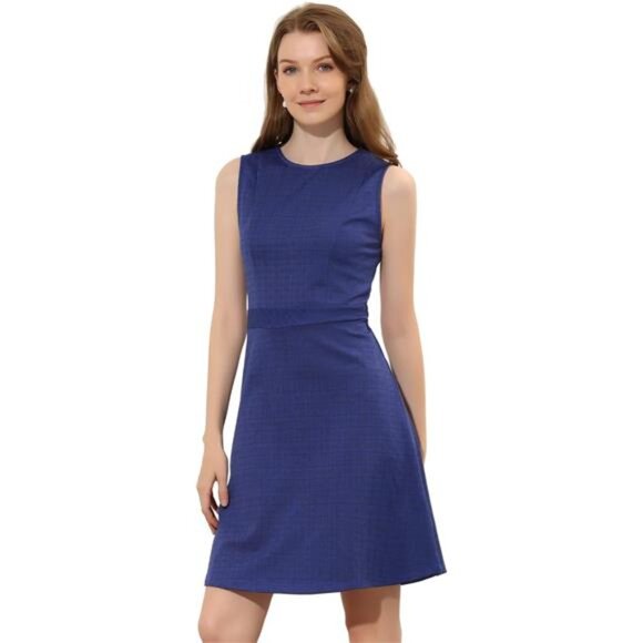 Women's Plaid Dress Sleeveless A Line Navy Blue - Picture 1 of 5